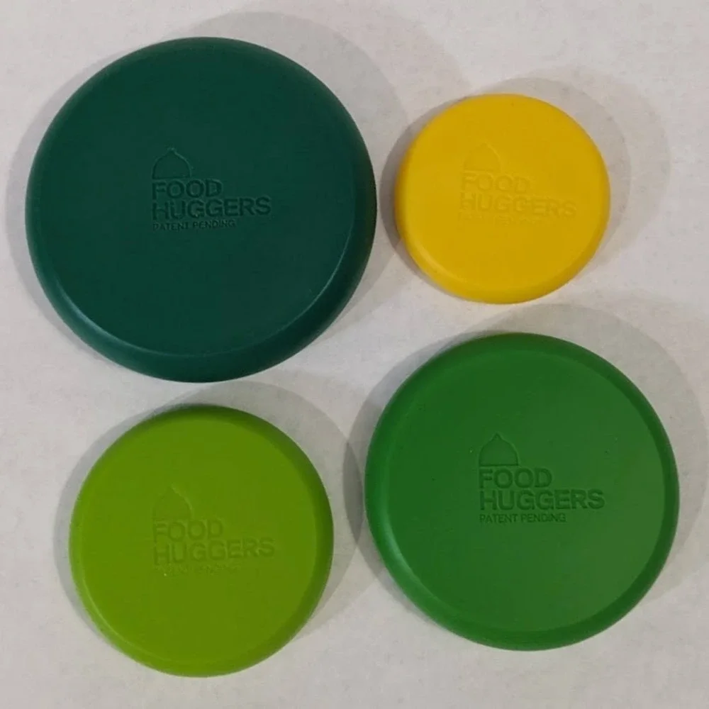 Food Huggers Reusable Silicone Food Savers Set of 4 Green Yellow Eco Friendly